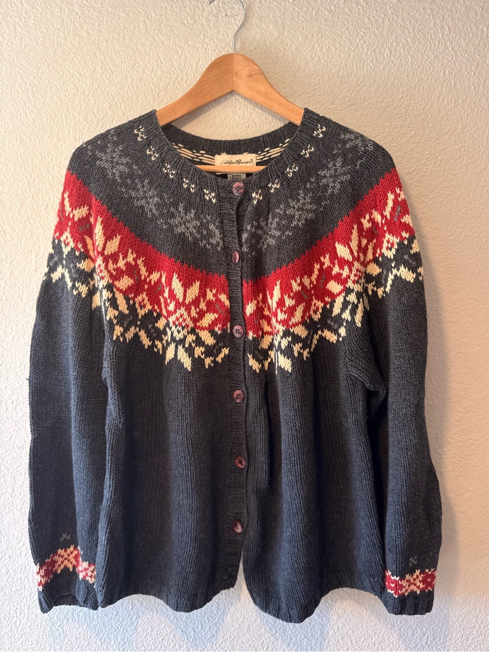 EDDIE BAUER Fair Isle Cotton Blend Cardigan